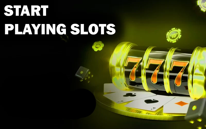 Casino slots with poker chips and dice with yellow light and Parimatch logo