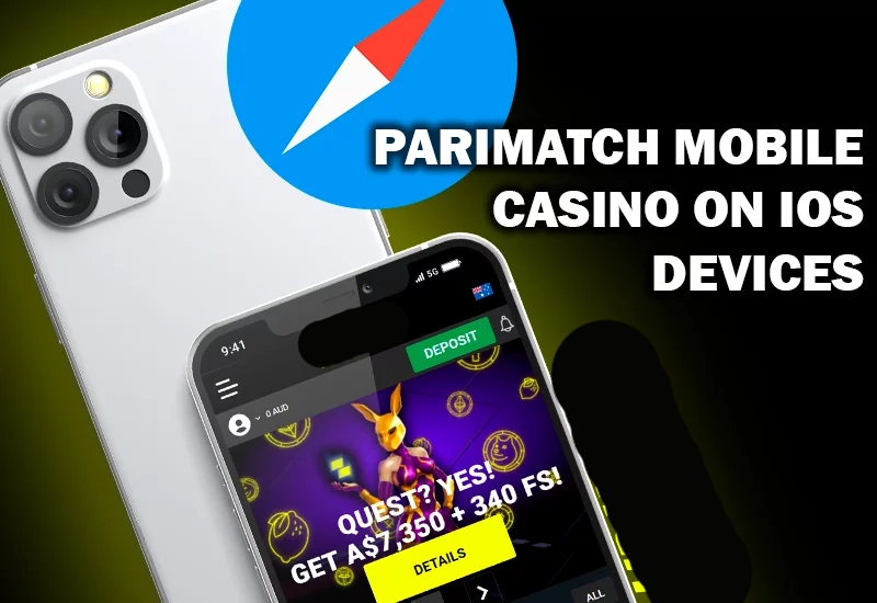 Safari logo and Parimatch casino site opened on Iphone screen and PArimatch logo