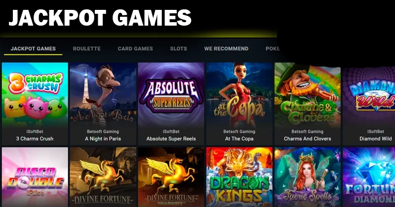 Screenshort of Jackpot games on Parimatch casino site and Parimatch logo