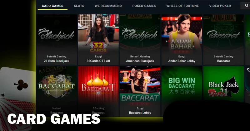 Screenshort of Card games on Parimatch casino site and Parimatch logo