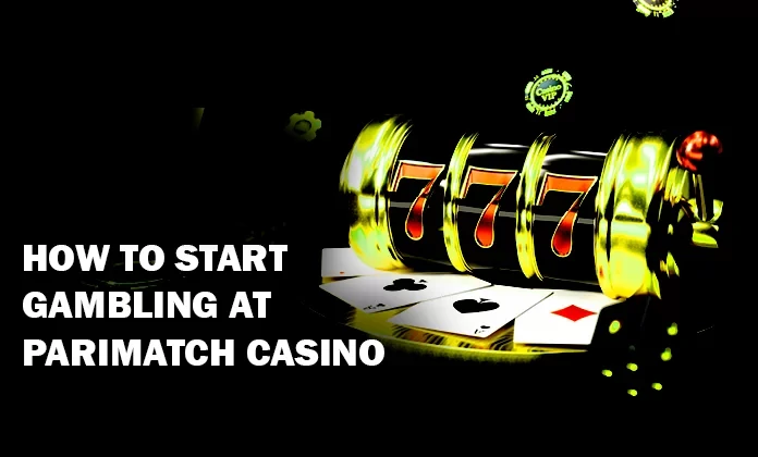 Casino slots with dice, playing cards and poker chips and Parimatch logo