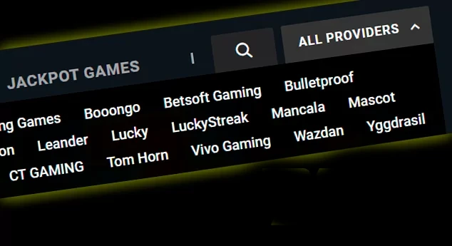Screenshot of All providers button on Parimatch casino site and Parimatch logo