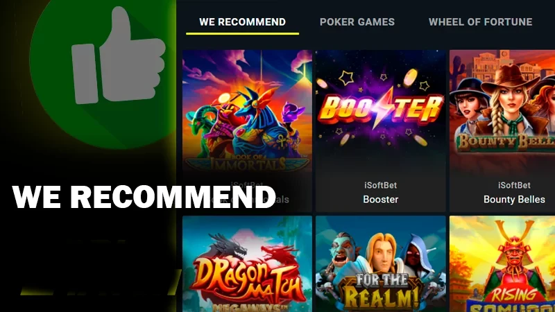 Screenshot of We recommend category on Parimatch casino site and Parimatch logo