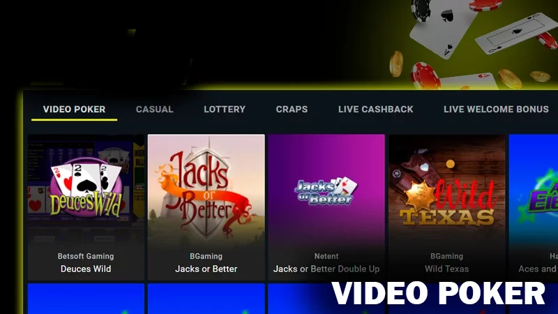 Screenshot of video poker category on Parimatch casino site