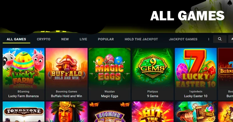 Screenshort of All games on Parimatch casino site and Parimatch logo