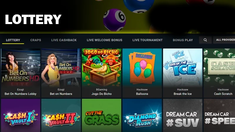 Screenshot of lottery category on Parimatch casino site