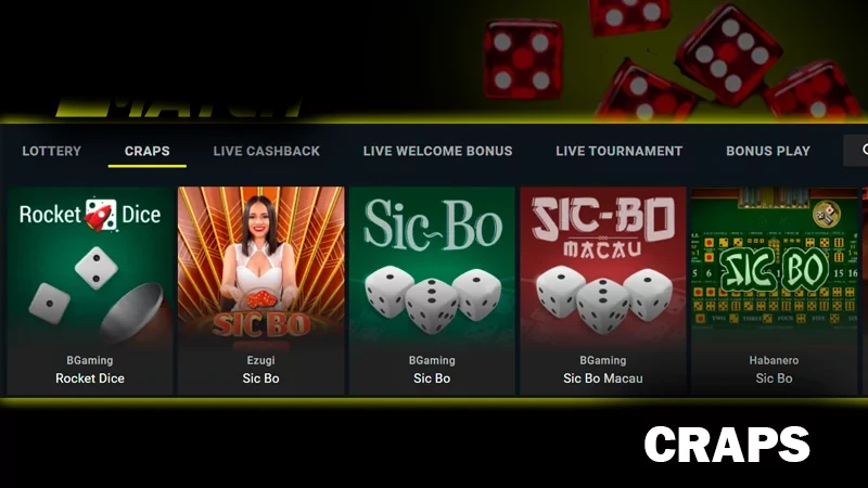 Screenshot of craps category on Parimatch casino site