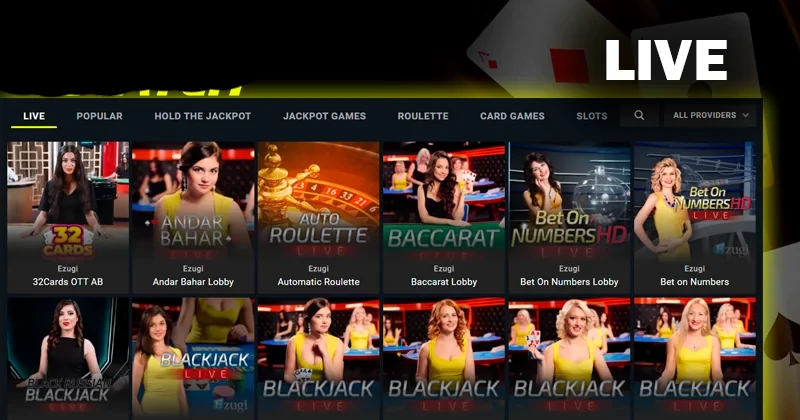Screenshort of Live games on Parimatch casino site and Parimatch logo