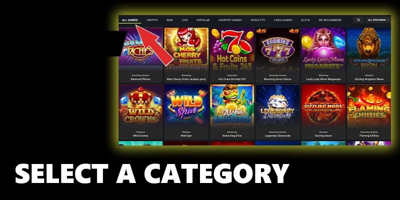 select a game category at Parimatch